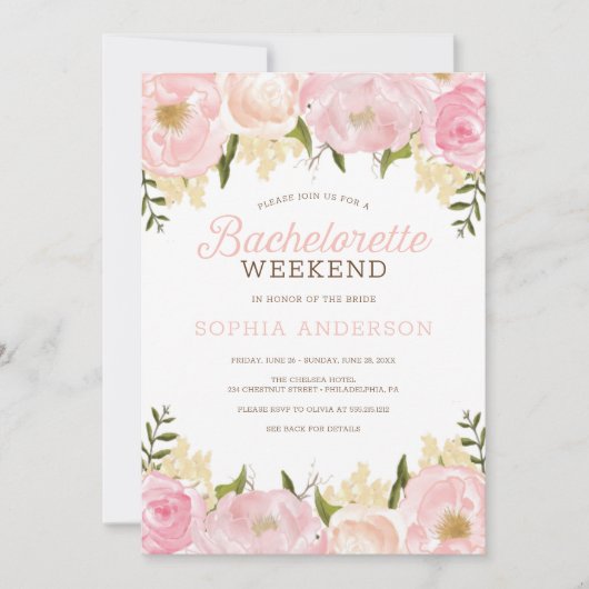 Pink Floral Bachelorette Weekend Itinerary Kaart (Voorkant)