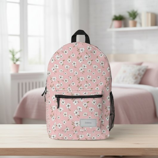 Pink Floral Backpack for Women, Personalized Bedrukte Rugzak