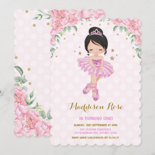 Pink Floral Ballerina Ballet Tutu Birthday Invite Kaart