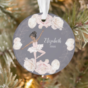 Pink Floral Ballerina Black Hair Girl gepersonalis Ornament