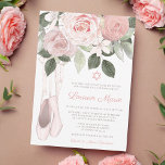 Pink Floral Ballet Bat Mitzvah Kaart<br><div class="desc">Deze elegante ballet Bat Mitzvah uitnodiging is zeker om indruk te maken! Mooie roze roze roze bloemen en balletpuntenschoenen vormen een unieke uitnodiging. Eenvoudig te personaliseren voor je speciale dag!</div>