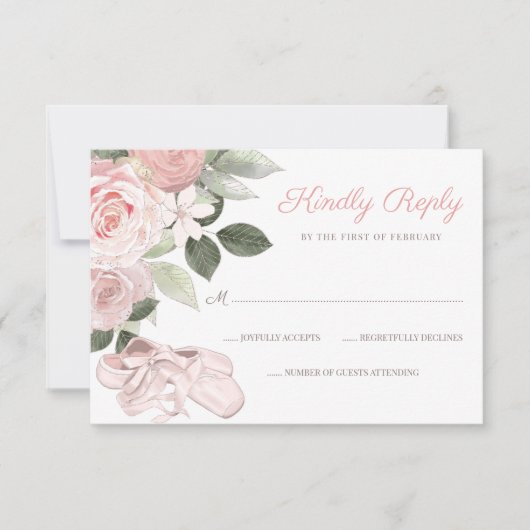 Pink Floral Ballet Bat Mitzvah RSVP (Voorkant)