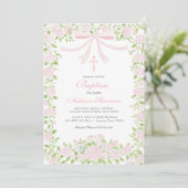 Pink floral Baptism Invitation, Girl Baptism,  Kaart (Staand voorkant)