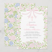 Pink floral Baptism Invitation, Girl Baptism,  Kaart (Voorkant / Achterkant)