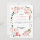 Pink Floral Baptism Invitation Kaart (Voorkant)