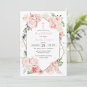 Pink Floral Baptism Invitation Kaart (Staand voorkant)