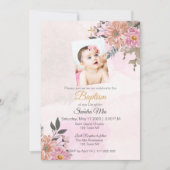Pink Floral Baptism Invitation Kaart (Voorkant)