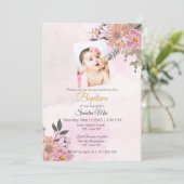 Pink Floral Baptism Invitation Kaart (Staand voorkant)