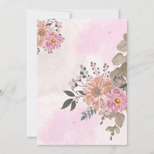 Pink Floral Baptism Invitation Kaart (Achterkant)