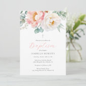 Pink Floral Baptism Uitnodiging met foto (Staand voorkant)