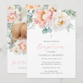 Pink Floral Baptism Uitnodiging met foto (Voorkant / Achterkant)