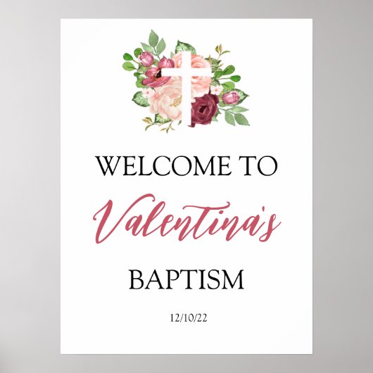  Pink Floral Baptism Welcome Poster (Voorkant)