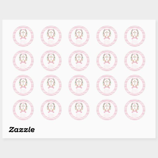 Pink Floral Baptisme Dank je Ronde Sticker (Vel)