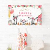 Pink Floral Barnyard Boerderij Farmyard Birthday B Spandoek (Insitu)