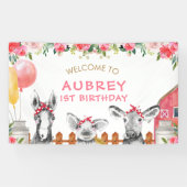 Pink Floral Barnyard Boerderij Farmyard Birthday B Spandoek (Horizontaal)