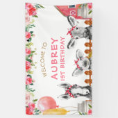 Pink Floral Barnyard Boerderij Farmyard Birthday B Spandoek (Verticaal)