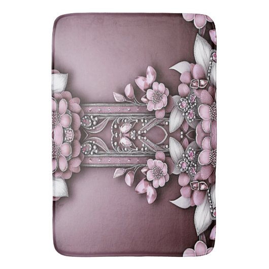 Pink Floral Bath Mat (Voorkant Verticaal)