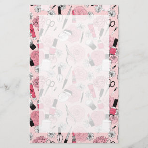 Pink Floral Beauty Products Patroon Briefpapier