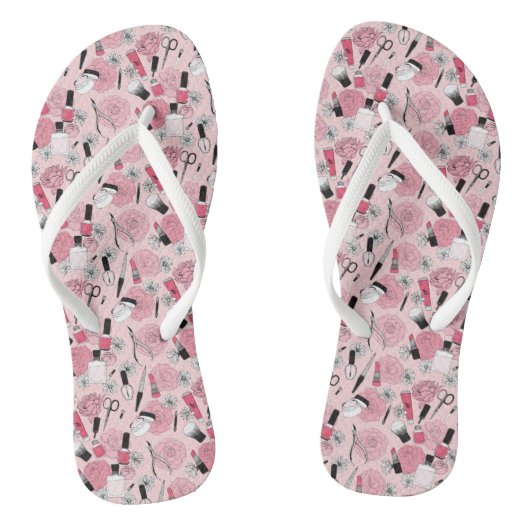 Pink Floral Beauty Products Patroon Teenslippers (Voetbed)