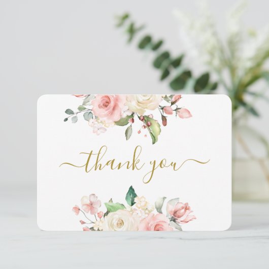 Pink Floral bedankje Bedankkaart (Staand voorkant)