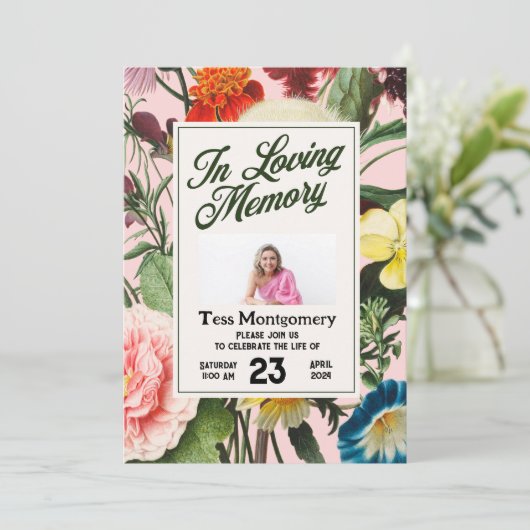 Pink Floral begrafenis Kaart (Staand voorkant)