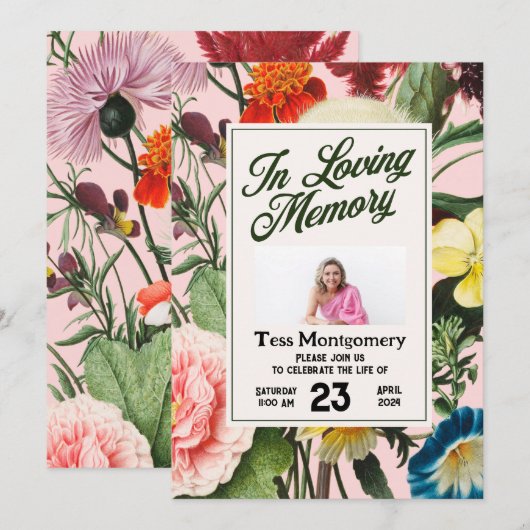 Pink Floral begrafenis Kaart (Voorkant / Achterkant)
