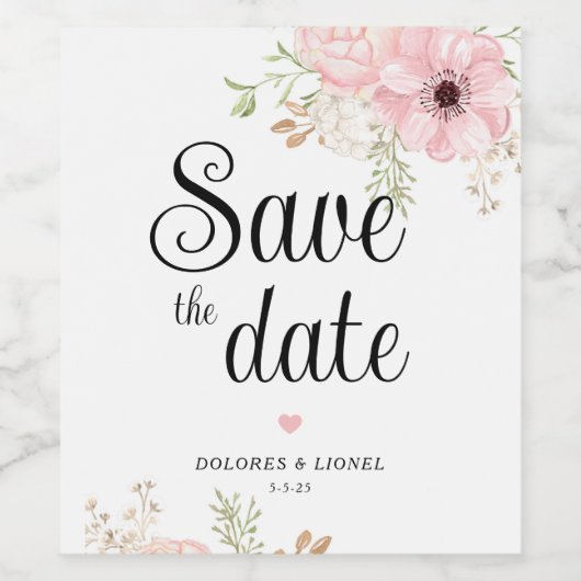 Pink Floral Bewaar de datum Wijnlabel Wijn Etiket (Enkel label)