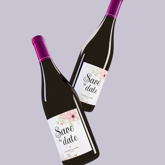 Pink Floral Bewaar de datum Wijnlabel Wijn Etiket