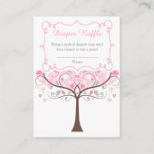 Pink Floral Bird Baby Shower Diaper Raffle Informatiekaartje (Voorkant)