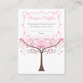 Pink Floral Bird Baby Shower Diaper Raffle Informatiekaartje