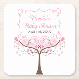 Pink Floral Bird Baby Shower Kartonnen Onderzetters