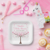 Pink Floral Bird Baby Shower  Papieren Bordje (Feest)