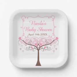 Pink Floral Bird Baby Shower Papieren Bordje