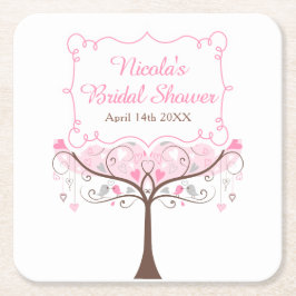 Pink Floral Bird Bridal Shower  Kartonnen Onderzetters