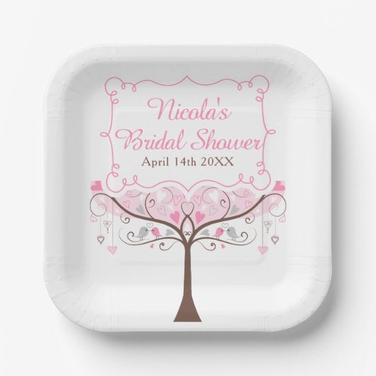 Pink Floral Bird Bridal Shower  Papieren Bordje (Voorkant)