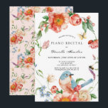 Pink Floral & Bird Piano White Recital Kaart<br><div class="desc">This elegant piano recital invitation features a white background with delicate flowers in pink shades,  a bird,  butterflies,  a ladybug and bee in watercolor. Personalize it for your needs. You can find matching products at my store.</div>