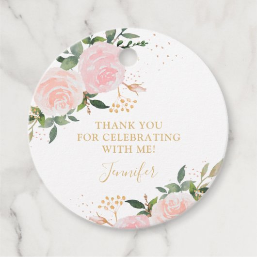 Pink Floral Birthday Bedankjes Labels (Voorkant)