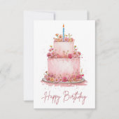 Pink Floral Birthday Cake Card (Voorkant)