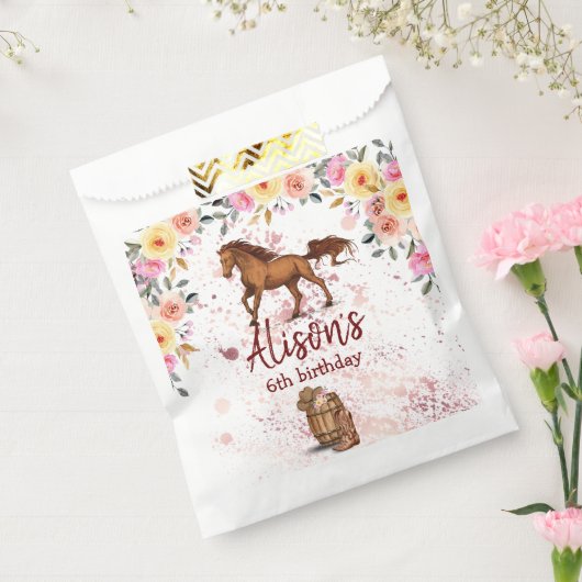 Pink Floral Birthday Horse Birthday Party Bedankzakje (Gezegeld)