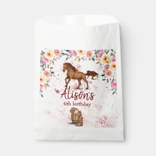 Pink Floral Birthday Horse Birthday Party Bedankzakje (Voorkant)