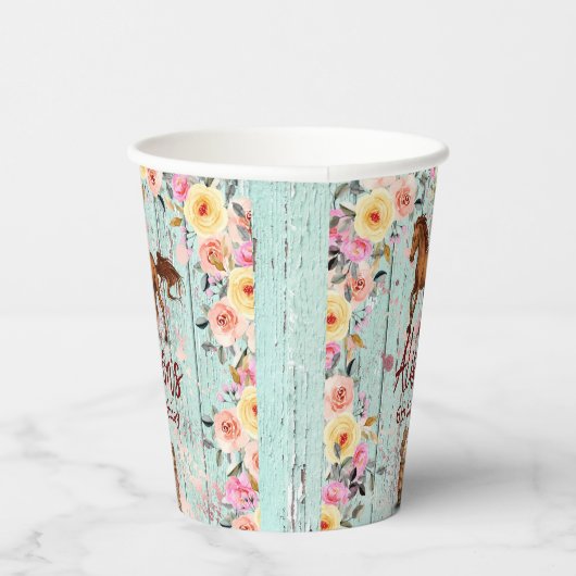 Pink Floral Birthday Horse Birthday Party Papieren Bekers (Rechts)