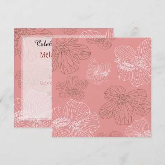 Pink Floral Birthday Kaart (Voorkant / Achterkant)