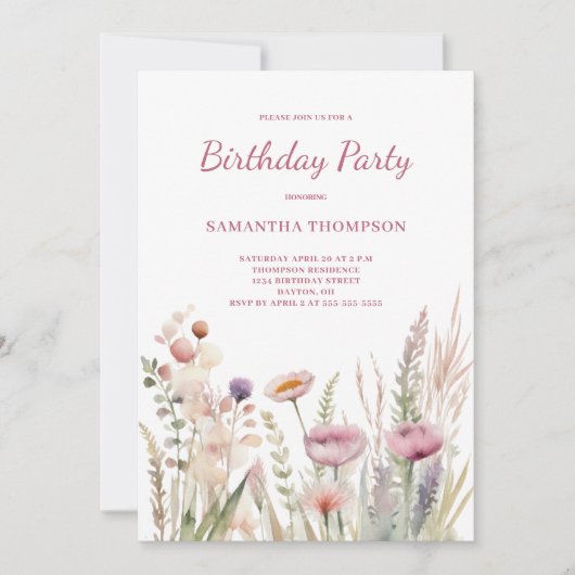 Pink Floral Birthday Kaart (Voorkant)