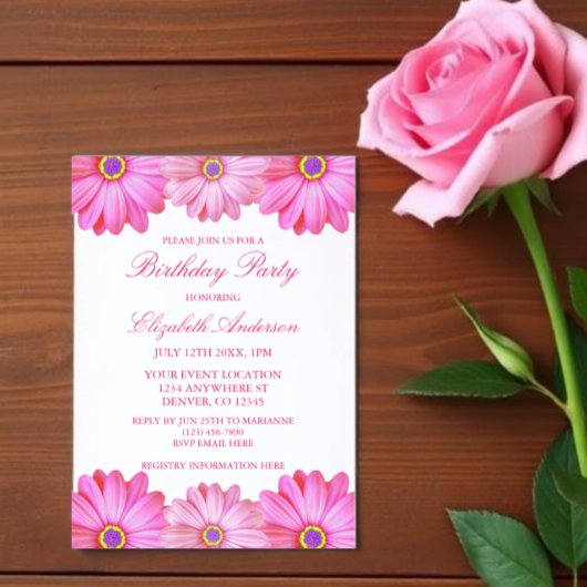Pink Floral Birthday Kaart