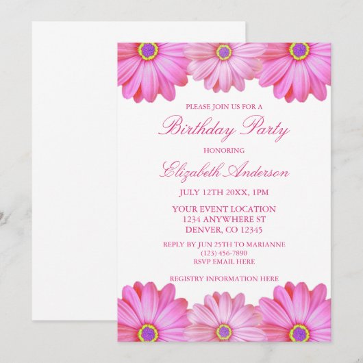 Pink Floral Birthday Kaart (Voorkant / Achterkant)