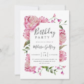 Pink Floral Birthday Party Kaart (Voorkant)