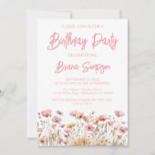 Pink Floral Birthday Party Kaart (Voorkant)