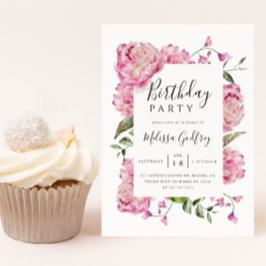 Pink Floral Birthday Party Kaart