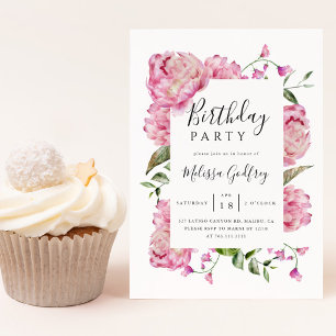 Pink Floral Birthday Party Kaart