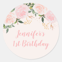 Pink Floral Birthday Ronde Sticker